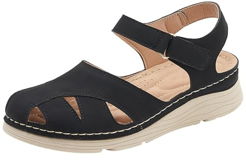 Generico Ortopediska Sandaler Kvinnor Breda Växter Elegant Casual Skor Stängt Toe Bred Växt Bekväm Sandal Lätt Tjock Botten Promenad Vintage Mode För Daglig Användning