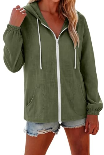 Generisch Mujer Bouclé Blazer Blanca Larga Elegante Chaqueta, Verde militar., L
