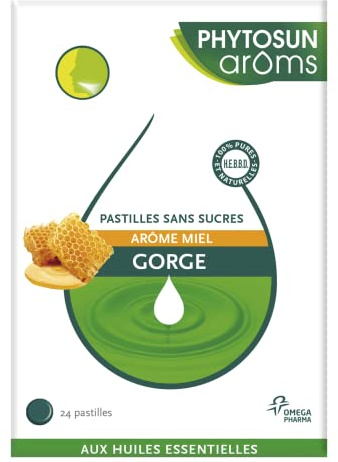 Phytosun Arôms - Pastilles Sans Sucres Gorge aux Huiles Essentielles - Arôme Miel - 24 Pastilles à sucer