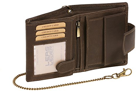 LEAS MCL Bikerkombibörse mit Außenverschluss Kette (mit Box) Vintage in Echt-Leder, braun Chain-Series