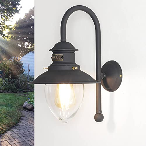 Licht-Erlebnisse Wandleuchte Außen Messing in Bronze dunkel matt IP44 Hof Haus H:36 cm E27 Maritimes Design Außenwandlampe Garten