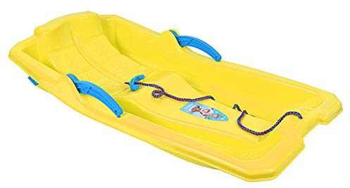 MARMAT Bobschlitten Bob Rodel Schneegleiter Bremshebel Zugseil Kinder Schnee Winter (Gelb)