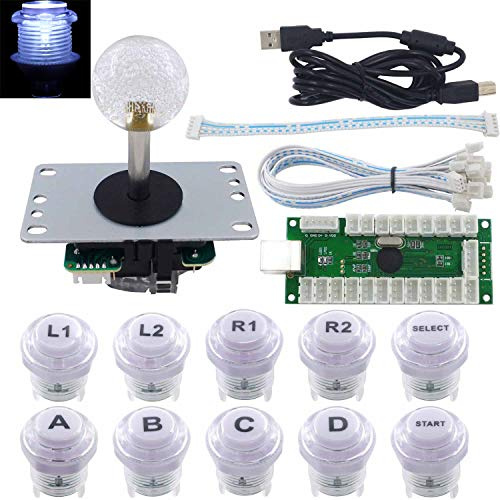 SJ@JX Arcade Stick DIY Kit 10x Buttons with Logo LED MX 8 Way Joystick USB Encoder for PC MAME Raspberry Pi Color Mix