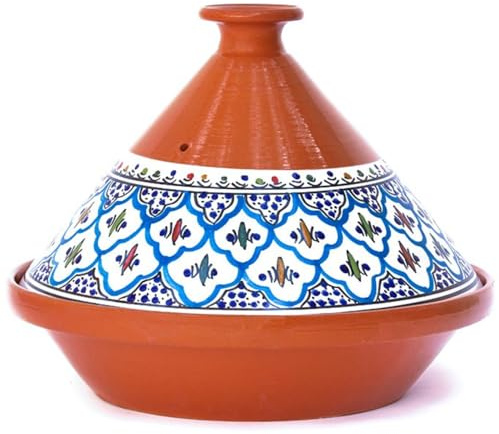 Kamsah Tagine Pot for Cooking and Flavor Enrichment - Large Clay Pot 12”, 5.5 QT - Non-Stick Handmade Cookware - Moroccan Ceramic Pots for Cooking with Lid & Serving Bowl - Bohemian Classic Turquoise