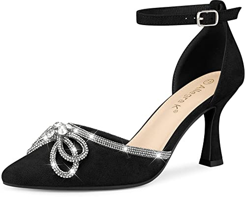 Allegra K Donna Strass Fiocco Cinturino alla caviglia Stiletto Tacco a spillo, Nero , 38 EU