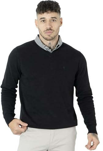 NOROZE Men's Jumper Mock Collar Knitted V-Neck Plain Classic Sweater Pullover Knitted Sweatshirt (4XL, Black)