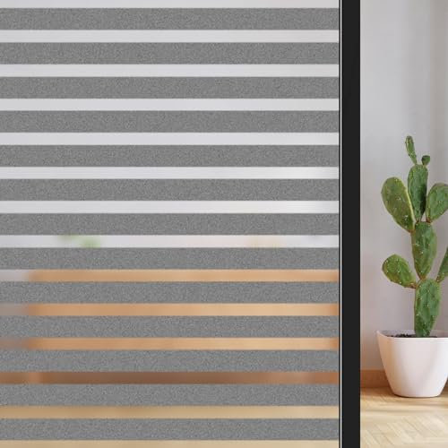 ConCus-T Stripe Window Film Privacy Cling Film Self Adhesive Frosted Window Sticker Blind No Glue Film Stripe Vinyl Static Cling Door Window Transfers for Home Office, Translucent Black, 119 × 200cm