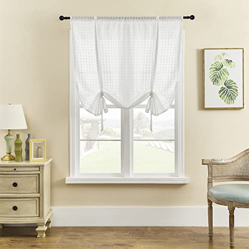 ele ELEOPTION Tenda a pacchetto in tessuto seersucker trasparente, tenda a strati in voile, per camera da letto, soggiorno, cucina, piccola finestra (bianco, 117 x 137 cm)