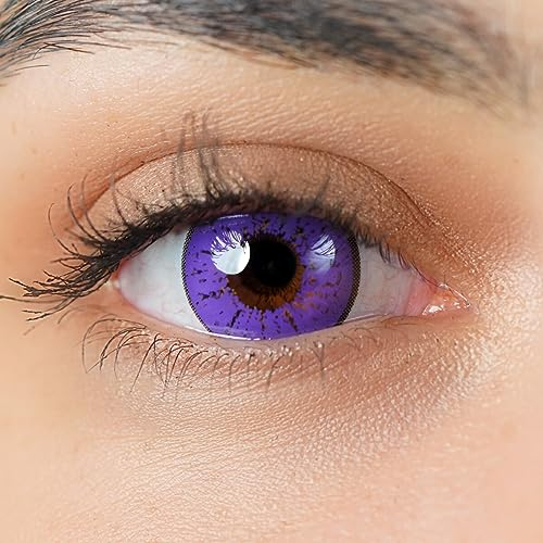 Kontaktlinsen farbig ohne Stärke violett | farbige lila crazy Jahreslinsen Anime | weiche Linsen | 2 Stück Farblinsen + Linsenbehälter | 0.0 Dioptrien | Fasching | Halloween | Charmiga Loco Violet