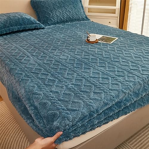 SASIGAYA Spannbettlaken 180×200cm Flanell Spannbetttuch Blau Winter Plüsch Fleece Spannbetttucher Superweiches Matratzenschoner Flauschig Warme Bettlaken für Boxspringbett Topper Matratzen bis 25cm
