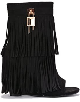 Women's Tassel Bootie Fringe Hidden Wedge Heel Ankle Boots CR-CERRITOS BLACK 10