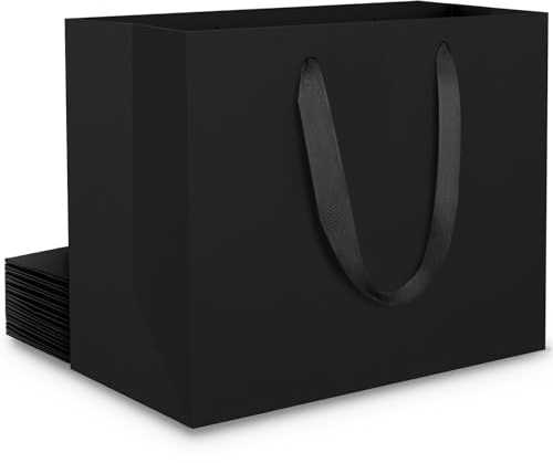 EUSOAR Sacchetti Carta con Manici - 250GSM Sacchetti Regalo Grandi 10 Pezzi - 40x15x30cm XL Buste Carta Regalo - Nero Regali Gift Bags Compleanno - Buste Regalo Confezione Shopper Carta