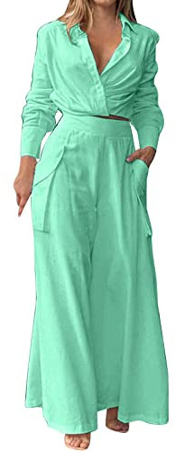 LZPCarra Hosenanzug Damen Business Große Größen - Arbeitsoverall Damen Baumwolle Arbeitsoverall V-Ausschnitt Revers Kragen Jumpsuit Einreiher Hosenanzug Mit Taschen Overall Weiten Beinen Einteiler