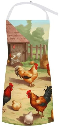 VTCTOASY Tablier réglable avec 2 poches pour homme et femme, motif drapeau mouche, aigle, tablier de chef pour la cuisine, Poule rôti Ferme, 70x80cm