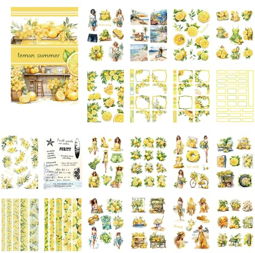 Kinwodon 20 Blatt Scrapbook Stickers Book Scrapbooking Zubehör Aufkleber Mädchen PET Ästhetische Aufkleber Vintage Sticker Set Erwachsener Kind Scrapbooking Sticker für Fotoalbum Scrapbooking Calendar