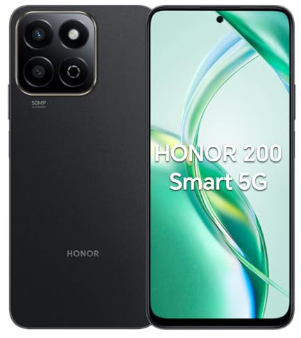 HONOR 200 Smart 5G Téléphone Smartphone 5200mAh,4Go+256Go,Résistance aux chutes 5 étoiles,Durabilité à l'épreuve des éclaboussures,Capture AI 50MP avec capteurs de mouvement,Double SIM,Android 14,Noir
