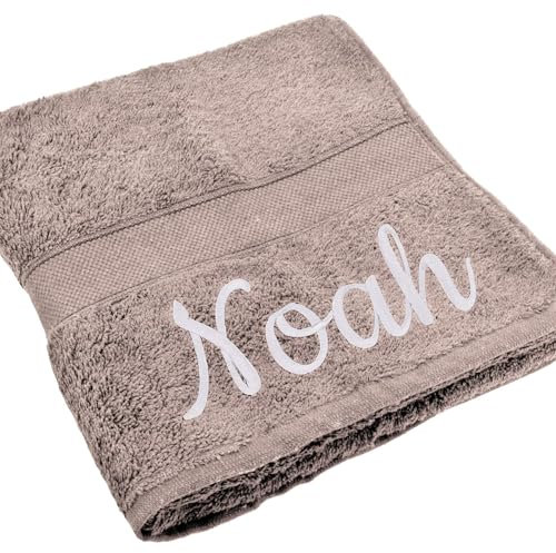 Deitert Handtuch Juist mit Namen oder Wunschtext Bestickt, personalisiertes Duschtuch, individuelles Badetuch, 100% Baumwolle, 30 x 50 cm beige
