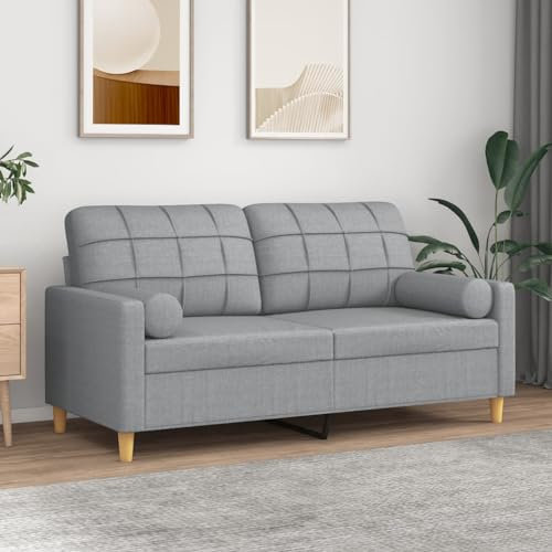 Willood 2-Sitzer-Sofa mit Zierkissen Hellgrau 140 cm Stoff Sofa mit Armlehnen und weichen Kissen, geeignet für Wohnzimmer, Holzbeinen