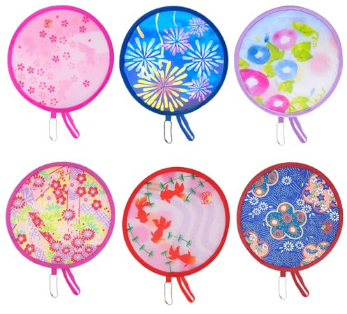 SYEYCW 6 Piezas Abanico Plegable Redondo, Abanicos Portátiles, Verano de Mano Plegable Ventilador, Abanico Redondo de Estilo Japonés, Abanico Plegable para Fiesta de Boda y Decoración Personal