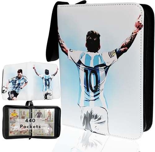 Soccer Card Binder 440 Pockets- Waterproof Trading Card Album with 55 Removable Sleeves Fit - 3 Rings with Zipper -Compatible with Topps Sports Cards Collection