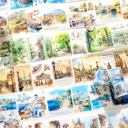 Scrapbook Zubehör Washi Tape Stickers, 6 Rolls Travel Journal Tapes, Scrapbook Stickers for Scrapbooking, Junk Journaling, Bullet Journal, Painting, Planners, Mobile Phones, Photo Albums