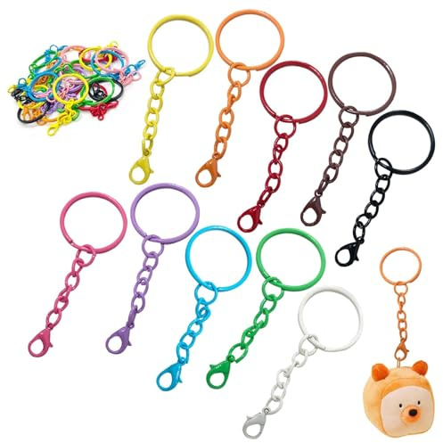 100 Piezas Cadena Llavero con Cierre de Mosquetón,Anillas Llaveros con Cadena,25mm Argollas para Llaveros Colores de Metal,para Hacer Llaveros DIY,Artesanías de Joyas(10 Color