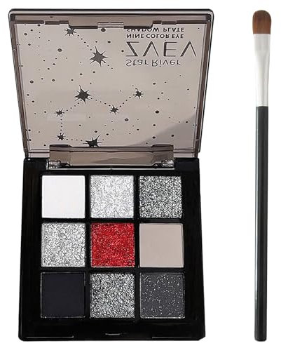 Black Smoky Lidschatten Palette, Kühle Töne Schwarz Weiß Grau Rot Smokey Eyeshadow Palette Für Halloween Und Gothic Schminke, 9 Farbe Matt Schimmernd Hochpigmentiert Make Up Palette Mit Pinsel