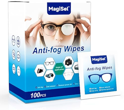 Anti-fog wipes, Carta per la pulizia degli occhiali, Carta umidificate per la pulizia delle lenti, confezionate singolarmente, per occhiali, lenti della fotocamera, senza striature (100 pezzi)