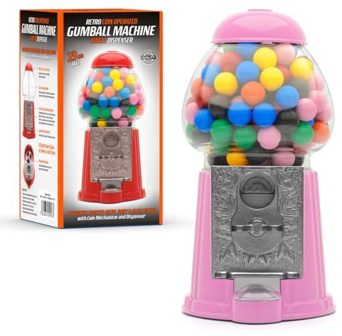 CKB LTD Máquina de chicles Retro Dispensador de Dulces Personalizada Hucha Banco de Monedas Caja Ahorradora Funciona con Monedas H23cm (Tamaño Pequeño 23 x 12.5 x 11.5cm) (Rosa)