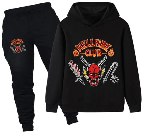 NAISISI New Kids long sleeves Hoodie and Jogging Pants tracksuit Hellfire Club children Set (Black-150cm)