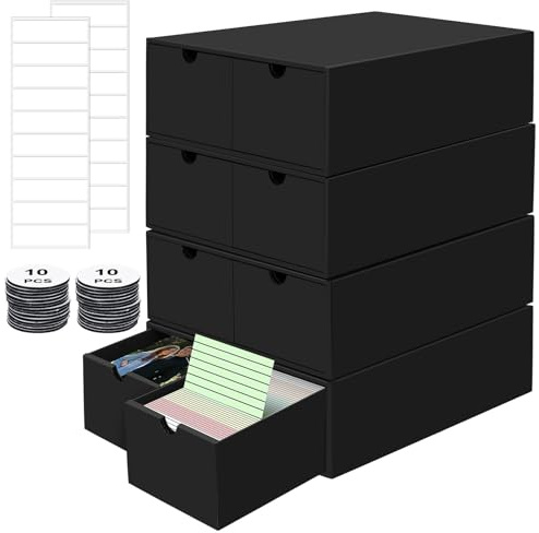 HIMOMO Set da 4 scatole per schede A8, Nero – Scatola porta schede in cartone per schede 52 × 74 mm, contenitore per schede di studio, casa, ricette, ufficio (adatto per oltre 7000+ schede)