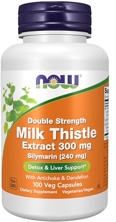 NOW Foods Supplements, Silymarin Milk Thistle Extract 300 mg with Artichoke and Dandelion, Double Strength, Supports Liver Function*, 100 Veg Capsules