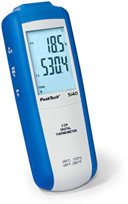 PeakTech 5135, digital termometer med givare, -200... +1372°C, 1 kanal, handtermometer, laboratorietermometer med termoelement