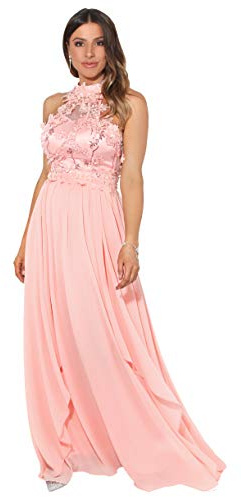 KRISP Vestido Fiesta Largo Gasa Dama Honor Corte Imperio Invitada Boda Talla Grande Elegante Madrina Ceremonia, (Rosa (4812), 38 EU (10 UK)), 4812-PNK-10