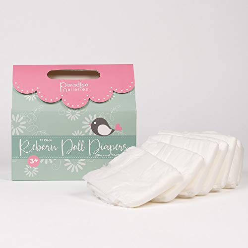 Paradise Galleries Reborn Baby Doll Accessories Reusable Diapers - 12-Piece Pack, Fits 18 - 22 Dolls for Ages 3+