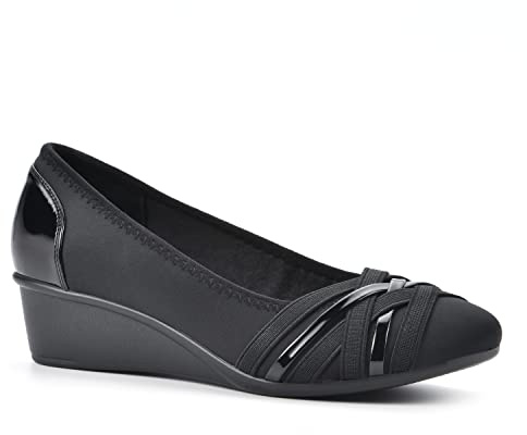 CLIFFS BY WHITE MOUNTAIN Women's Bowie Wedge, Black/Nylon, 6 W