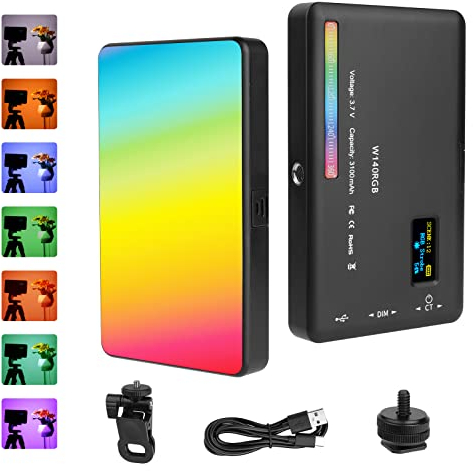 AXFEE Luz de Video W140 ​​​​RGB, 140 LED Regulable 2500K-9000K Luz de Relleno y 12 Efectos, Incorporada Batería 4000mAh, CRI95+, para Video DSLR, Filmación, Transmisión Vivo, Microfilm