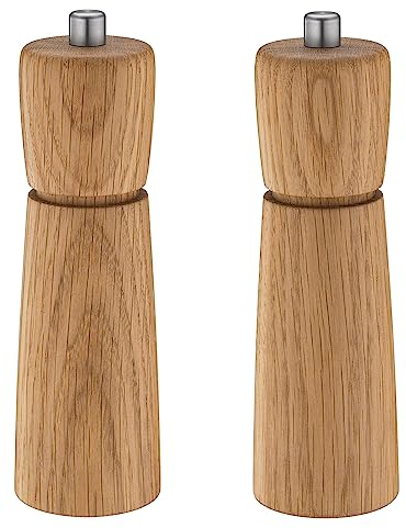 Zassenhaus Mühlenset KIEL Eichenholz 18 cm | Geschenkset | Pfeffermühle & Salzmühle| mit stufenlos verstellbarem Keramikmahlwerk | befüllte Gewürzmühlen| | Ø 5,5 cm, H: 18 cm