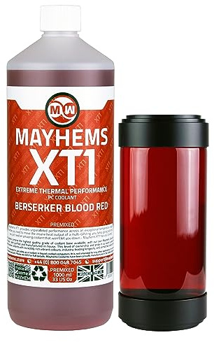 Mayhems - XT1 förblandad PC kylvätska - datorvattenkylningsvätska - flytande kylning, termisk prestanda serie, 1 liter, berserker blood red (blodröd)
