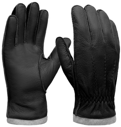 MGGMOKAY Guantes de Piel de Cabra Para Hombre con Pantalla Táctil y Forro de Cachemira