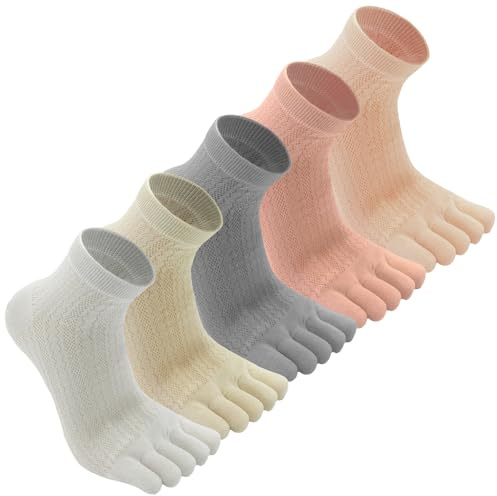 Sunolkie 5 Paia Calzini da Donna in Cotone con Dita Separate, Calzini Classici Sportivi Casual da Donna, Calzini a Cinque Dita Separate in Cotone a Rete Morbida e Traspirante