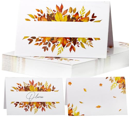 50 Pcs Autumn Wedding Place Cards - Leaves Table Name Seating Cards for Table Setting, Birthday Party Decors