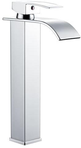 Sistaby Basin Mixer Taps Tall Bathroom Sink Tap Mixers Waterfall Countertop High Square Cloakroom Faucet Monobloc Chrome Stainless Steel with G1/2’’ Hoses Mono 1 Hole