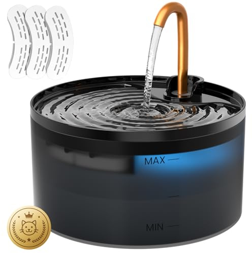 DOOOB Cat Water Fountain for Drinking, 2.1L Cat Fountain, Ultra Silent Automatic Pet Water Fountain with Copper Faucet, Dog Water Fountain with 3 Filters & 3 Sponges for Cats, Dogs and Other Pets