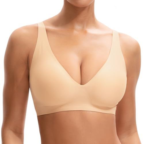 INNERSY Seamless Bra Non Wired Bras for Women Padded Bralette with Extender | Soft Smooth Design, Adjustable Shoulder Straps, Deep V Neck, Gentle Support, U Back, for Everyday Wear, Work, Yoga & Lounging
