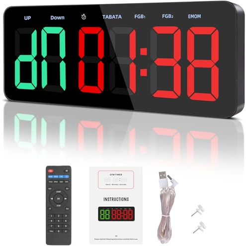 PELLOR Gym Timer Clock, 3 LED Display, Remote Control