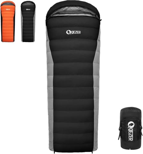 QEZER Dunsovsäck Ultralätt sovsäck med premiumdun 8°C till -3°C [1100 g] för camping, vandring, utomhusbruk, 3-4 säsonger