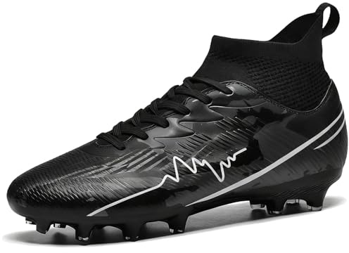NUTTOPL Scarpe da Calcio Uomo All'aperto Sportivo High Top Spikes Tacchetti Teenager Training Scarpe da Calcetto Scarpe Sportivo Unisex Nero 44 EU