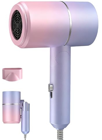 WDKXCN Seche Cheveux Ionique, 800 W Seche Cheveux Voyage, Pliable Sèche-cheveux, Seche-cheveux silencieux pour la Maison, Les Voyages et Les Salons de Coiffure (Dégradé de Couleurs)