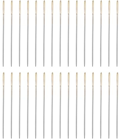 QUARKZMAN 50 stycken stoppade nålar 0,6 mm diameter sy broderinålar guld | Raka handnålar, rostfritt stål, 34 mm 1,34 tum längd, stor ögla, för läder väggmatta broderi tuftning